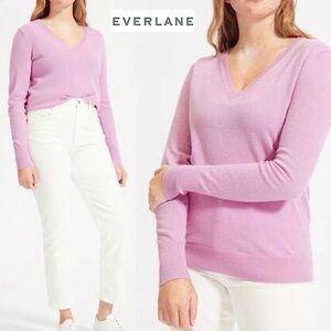 Everlane 100% Cashmere V-Neck Sweater XS Lilac Pink Quiet Luxury Classic Preppy